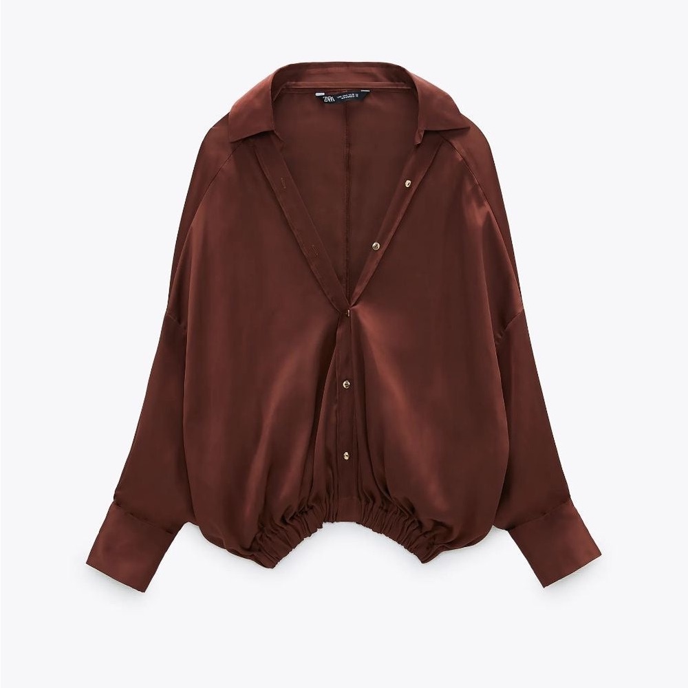 ZARA SATIN EFFECT ELASTIC HEM SHIRT